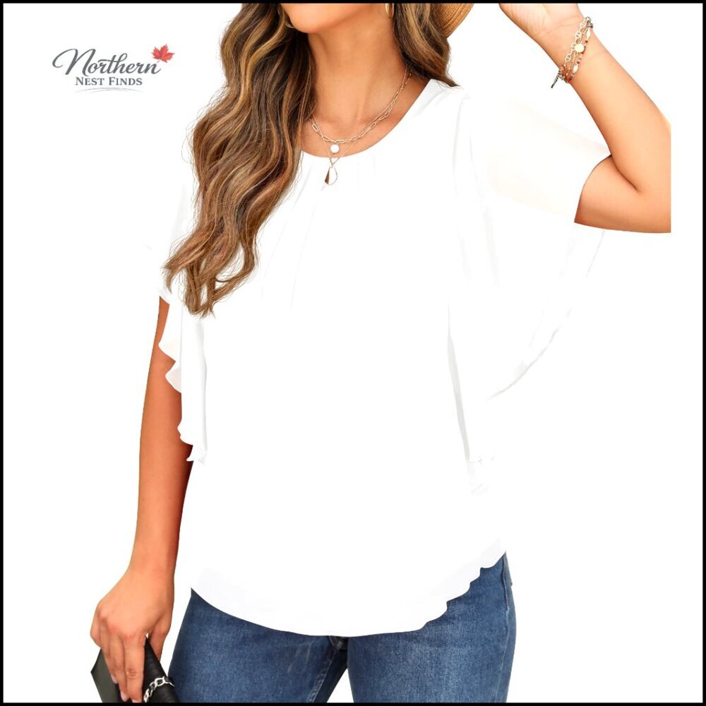 Summer Chiffon Blouse Loose Fit Batwing Sleeves Two Layer Top